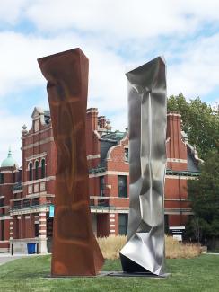 Dancers (Tango), 600x120x120cm each, Corten & Stainless Steel, Kansas Art Institute