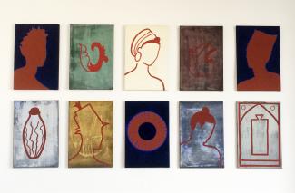 Various portraits and patterns, canvas, 140x230cm, 1990’ies 