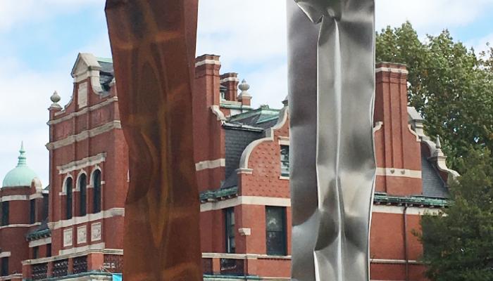 dancers (tango) corten and stainless steel, 600x100x100cm each